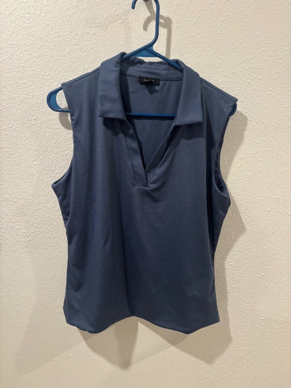Halogen Women’s Blue Sleeveless Collared V-Neck Stretch Blouse Size Large